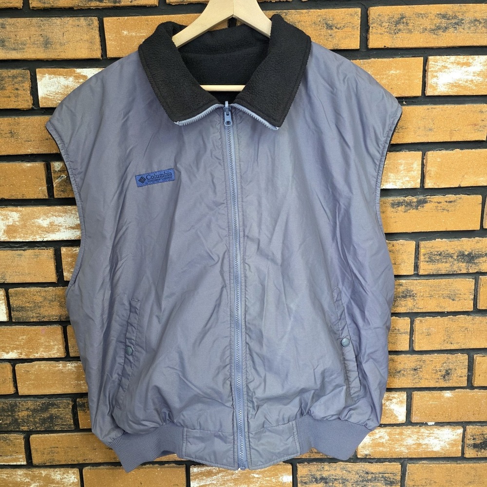 Vintage Columbia Gray Reversible Nylon‎ Fleece Vest Mens Size XL Work Gorpcore